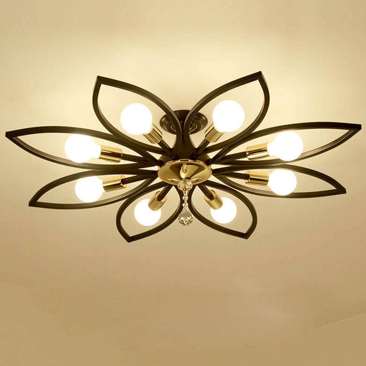 Nordic Light Luxury Wrought Iron Crystal 6/8-light Flush Mount Ceiling Light