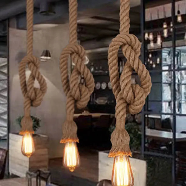 Industrial Hemp Rope Hanging 1/2-light Pendant Light Lumendat
