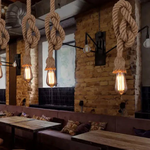 Industrial Hemp Rope Hanging 1/2-light Pendant Light Lumendat