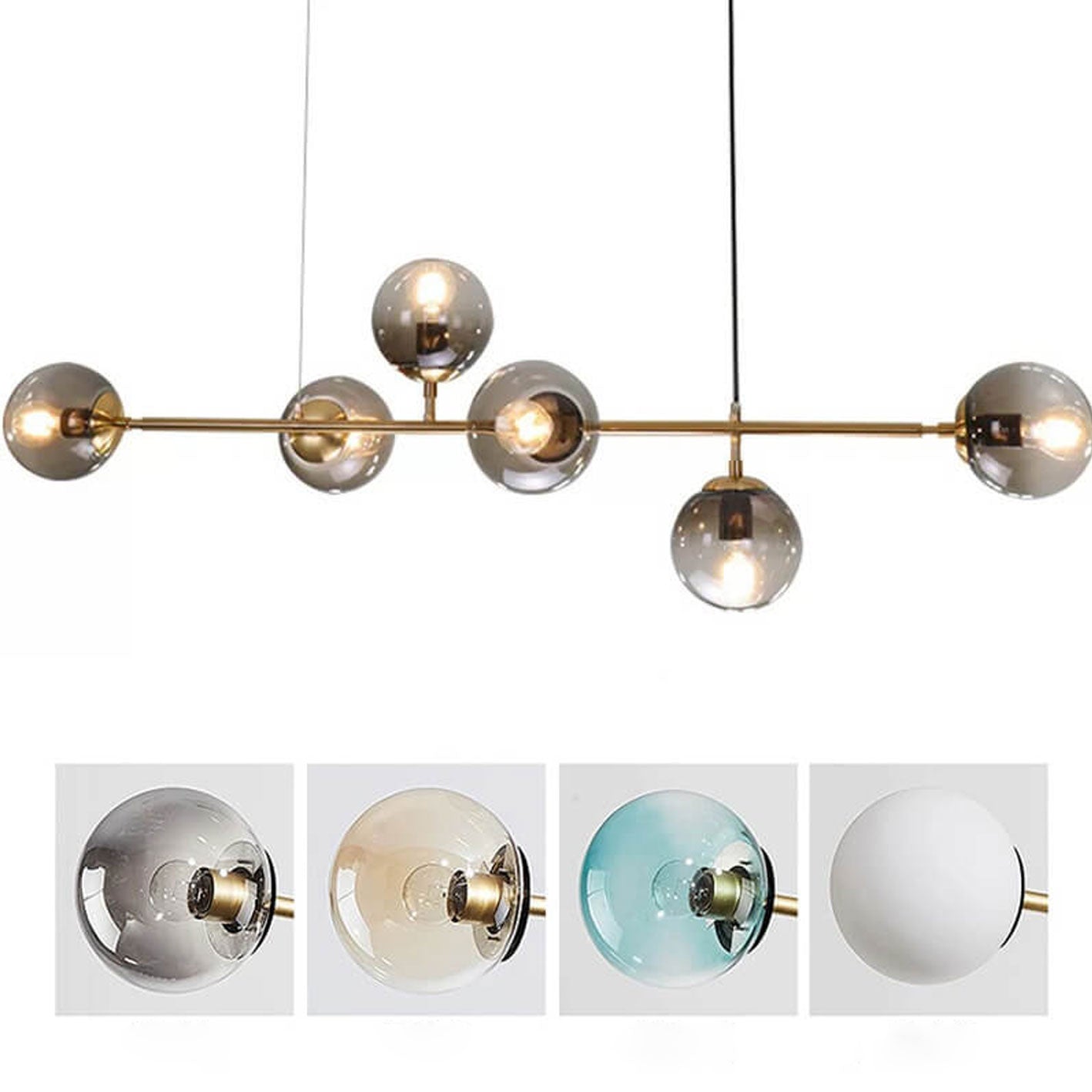 Modern Minimalist Long Glass Round Globe Island Light 6-light Chandelier