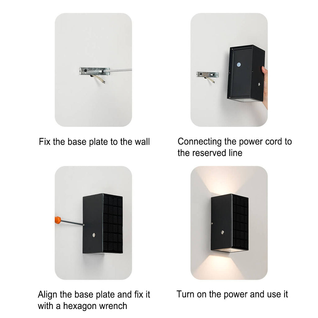 Modern Solar Black Rectangular Die-Cast Aluminum Solar LED Outdoor Wall Light Lumendat