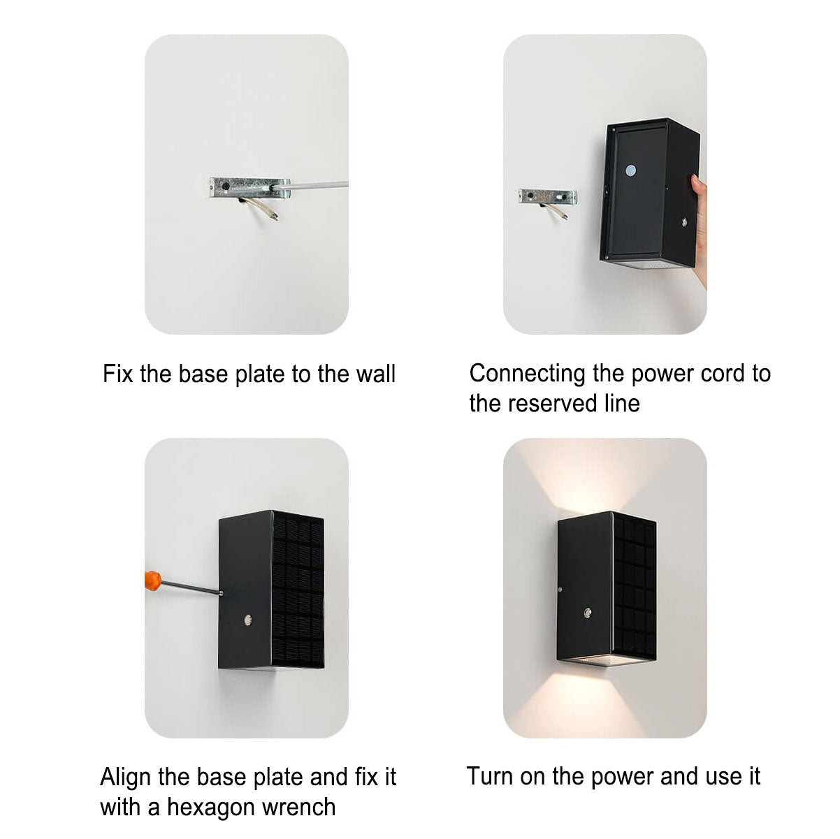 Modern Solar Black Rectangular Die-Cast Aluminum Solar LED Outdoor Wall Light Lumendat