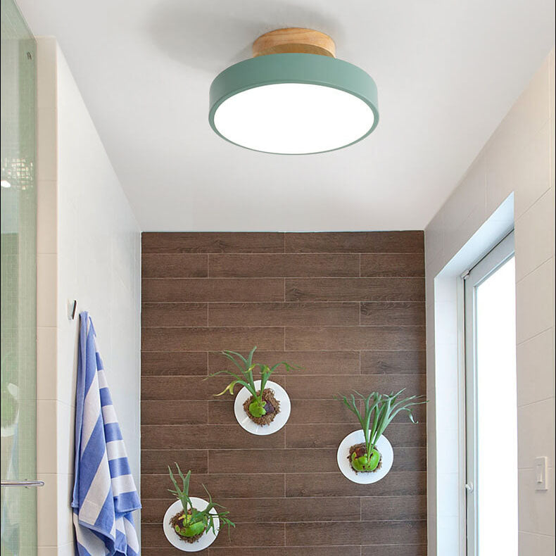Nordic Wood Round Acrylic LED Semi-Flush Mount Ceiling Light Lumendat
