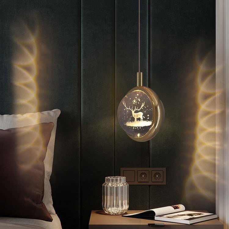 Modern Minimalist Round Ball Aluminum Crystal LED Pendant Light for Bedroom BulbSquare