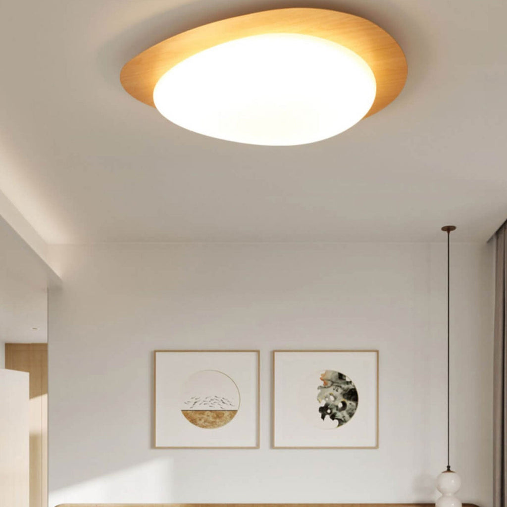 Nordic Iron Wood Grain Pebble LED Flush Mount Ceiling Light Lumendat