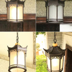Retro Chinese Outdoor Waterproof Hexagonal Lantern 1-light Patio Pendant Light BulbSquare