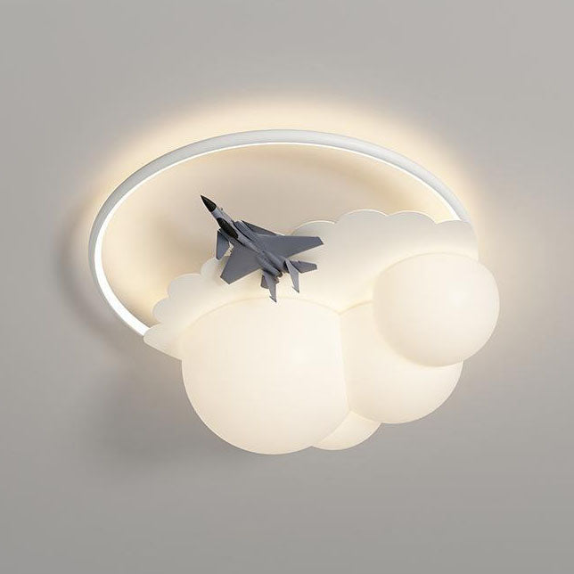 Lumendat Modern Kids Cloudy Airplane Iron Resin Rotomolded LED Flush Mount Ceiling Light Lumendat