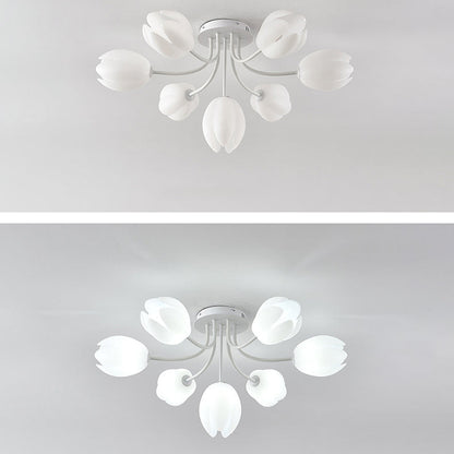 Modern Art Deco Tulip Flower Design 3/7/11/13 Light Semi-Flush Mount Ceiling Light For Living Room