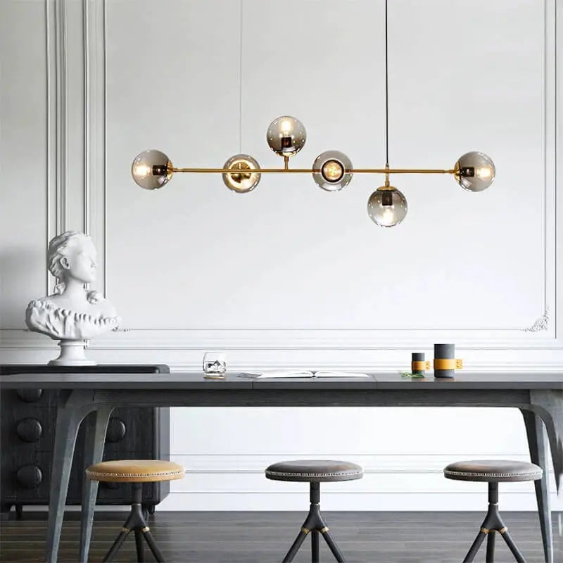 Nordic Minimalist Colorful Orb Metal Glass 6-light Island Light Chandelier BulbSquare