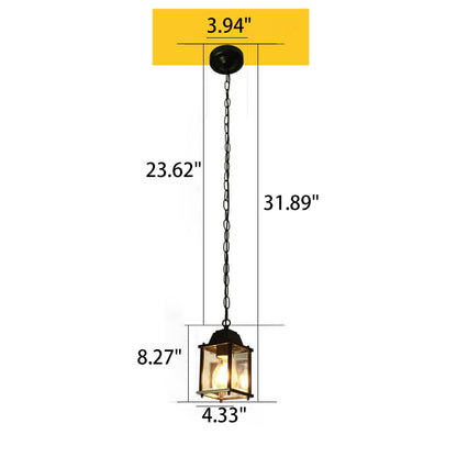 Simple American Square Glass Aluminum 1-Light Outdoor Waterproof Pendant Light