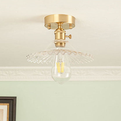 Traditional Vintage Round Ripple Brass Glass 1-light Semi-flush Mount Ceiling Light for Living Room