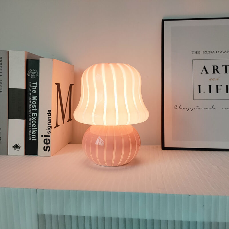 French Cream Handmade Glass Mushroom 1-Light Table Lamp Lumendat