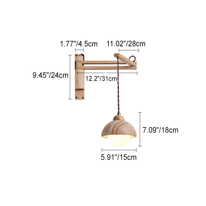 Japanese Modern Wood Retractable Folding 1-Light Wall Sconce Lamp Lumendat