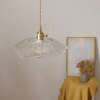 Traditional Vintage Lotus Leaf Glass Brass 1-light Pendant Light for Living Room BulbSquare