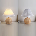 Contemporary Nordic Rattan Fabric Pleated Conic Ball LED Table Lamp For Bedroom Lumendat