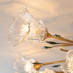Traditional European Floral Iron Glass 6/8/10 Light Semi-flush Mount Ceiling Light for Bedroom