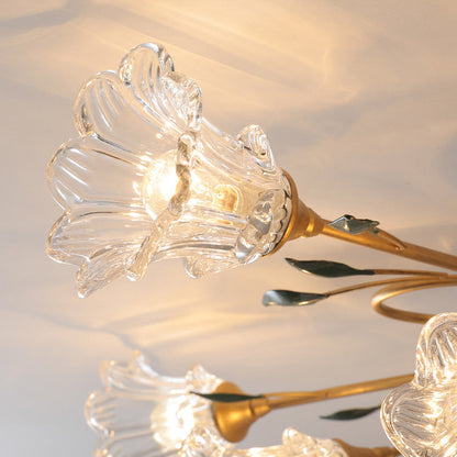 Traditional European Floral Iron Glass 6/8/10 Light Semi-flush Mount Ceiling Light for Bedroom