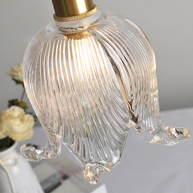 Vintage Nordic Brass Glass Bell Flower 1-light Pendant Light