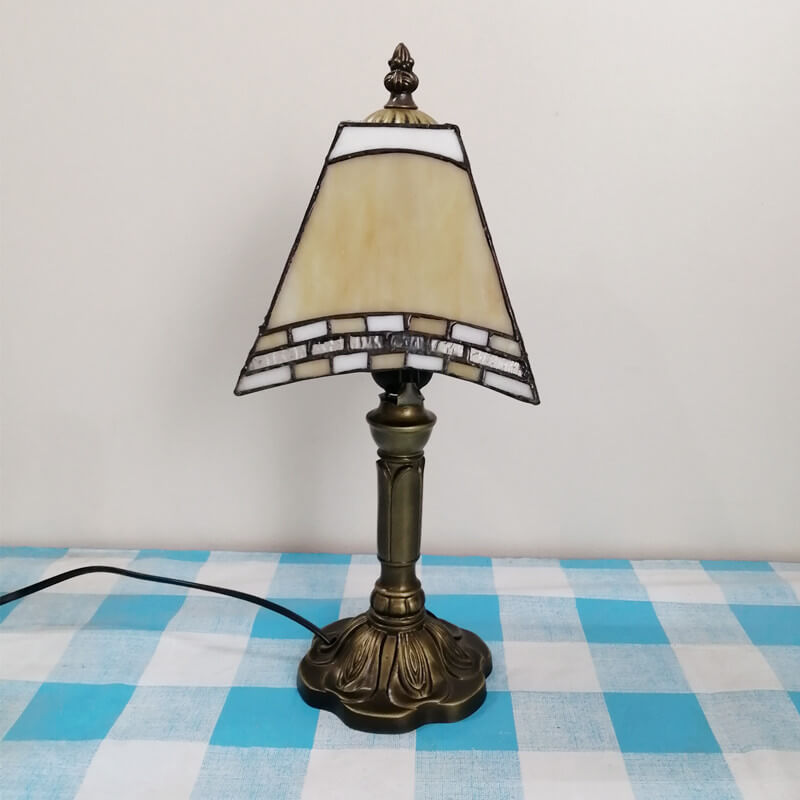 European Vintage Tiffany Square Stained Glass Iron 1-Light Table Lamp Lumendat