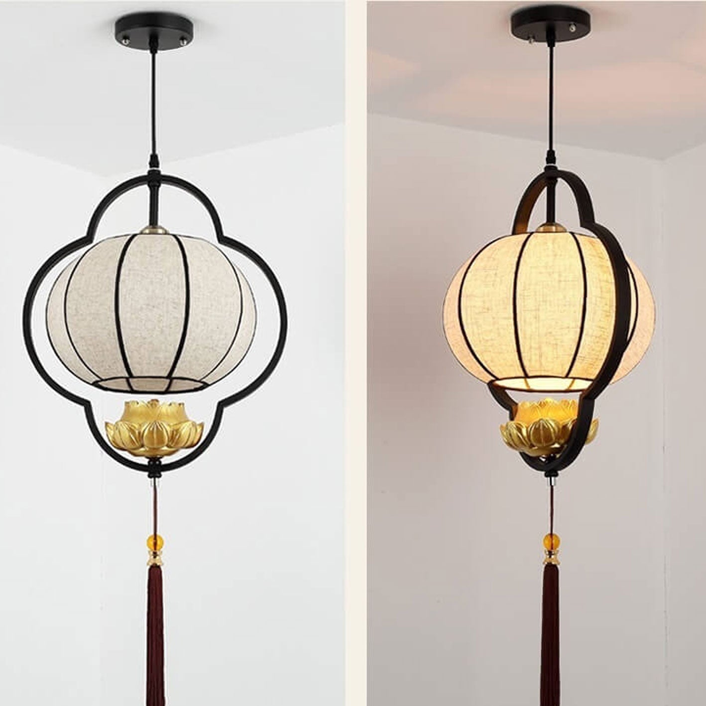 Traditional Chinese Luxury Wrought Iron Fabric 1-Light Pendant Light For Living Room Lumendat