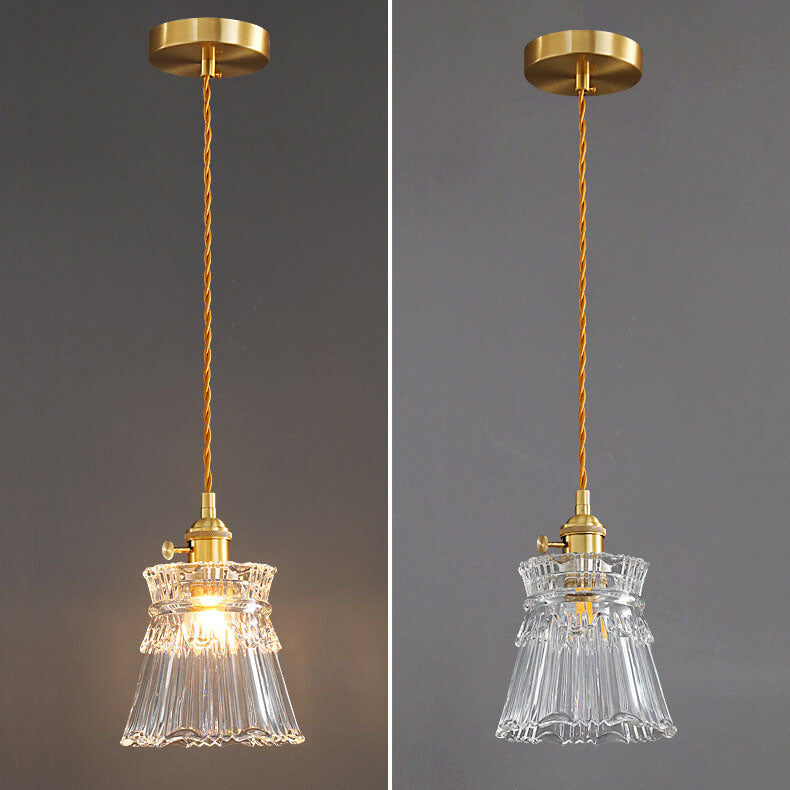 Modern Luxury Glass Bell Shade Brass 1-light Pendant Light BulbSquare