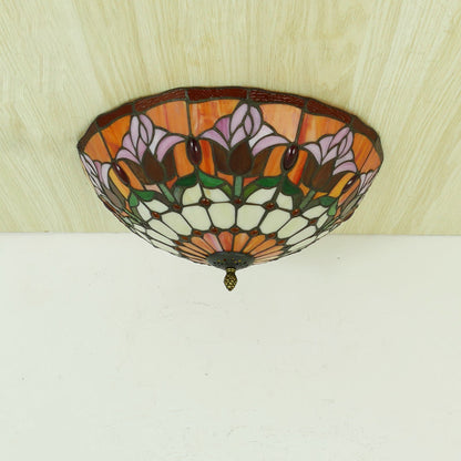 Traditional Tiffany Tulip Stained Glass Iron Dome 2/3-light Flush Mount Ceiling Light for Living Room