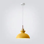 Contemporary Nordic Oak Wood Iron Bell Cone Dome 1-light Pendant Light for Living Room Lumendat