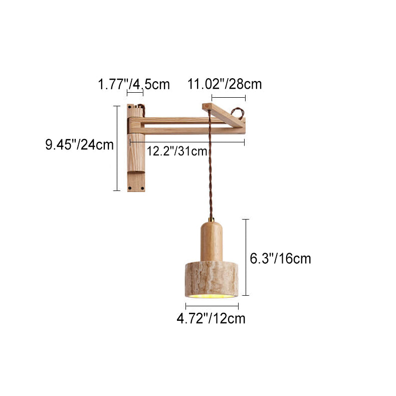 Japanese Modern Wood Retractable Folding 1-Light Wall Sconce Lamp Lumendat