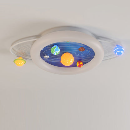 Modern Minimalist Children Round Planet Iron Resin Acrylic LED Flush Mount Ceiling Light for Bedroom
