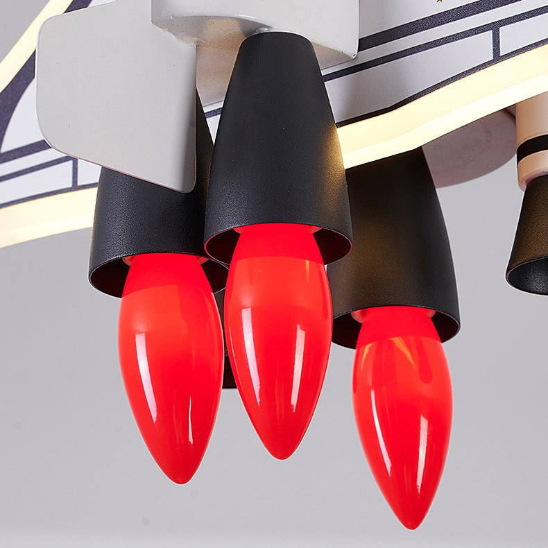 Contemporary Creative Iron Cartoon Aerospace Rocket Acrylic LED Kids Flush Mount Ceiling Light for Living Room