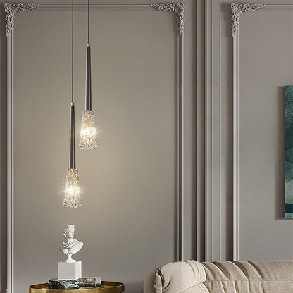 Contemporary Luxury Full Copper Water-ripple Glass Shade 1-light Pendant Light for Living Room
