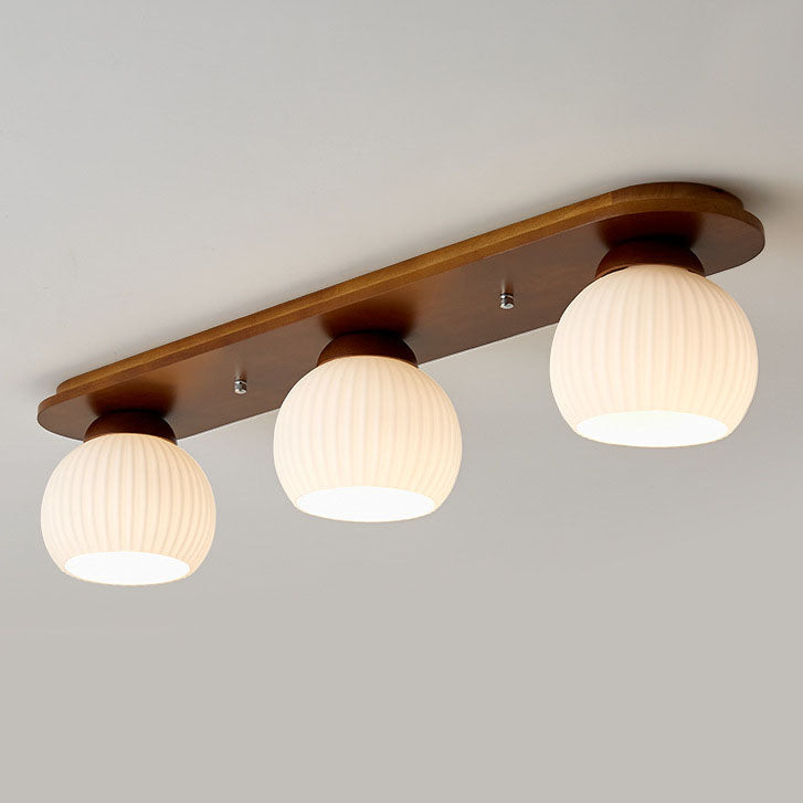 Japanese Vintage Striped Glass Wood Long Plate 2/3 Light Flush Mount Ceiling Light Lumendat