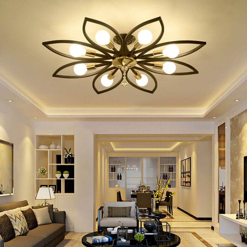 Nordic Light Luxury Wrought Iron Crystal 6/8-light Flush Mount Ceiling Light BulbSquare