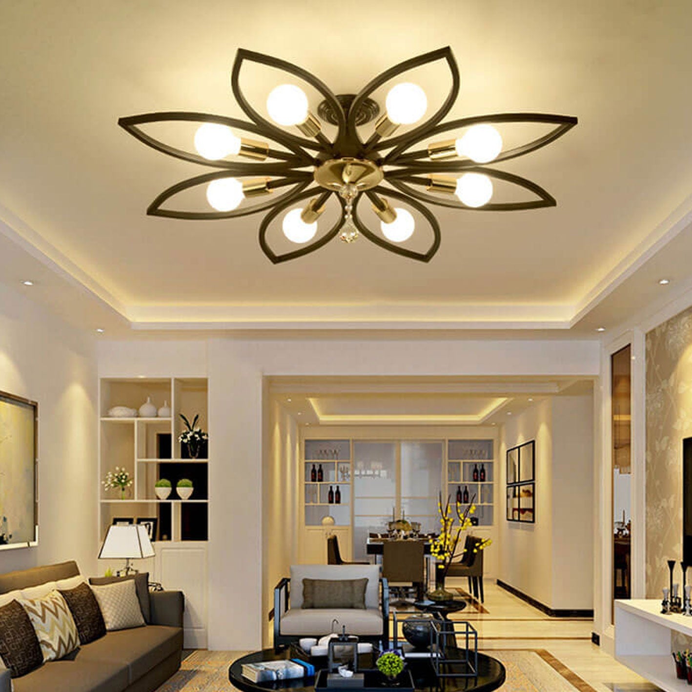 Nordic Light Luxury Wrought Iron Crystal 6/8-light Flush Mount Ceiling Light