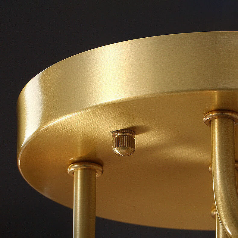 Mid-century Modern Round Copper Crystal Glass 5-light Semi-flush Mount Ceiling Light