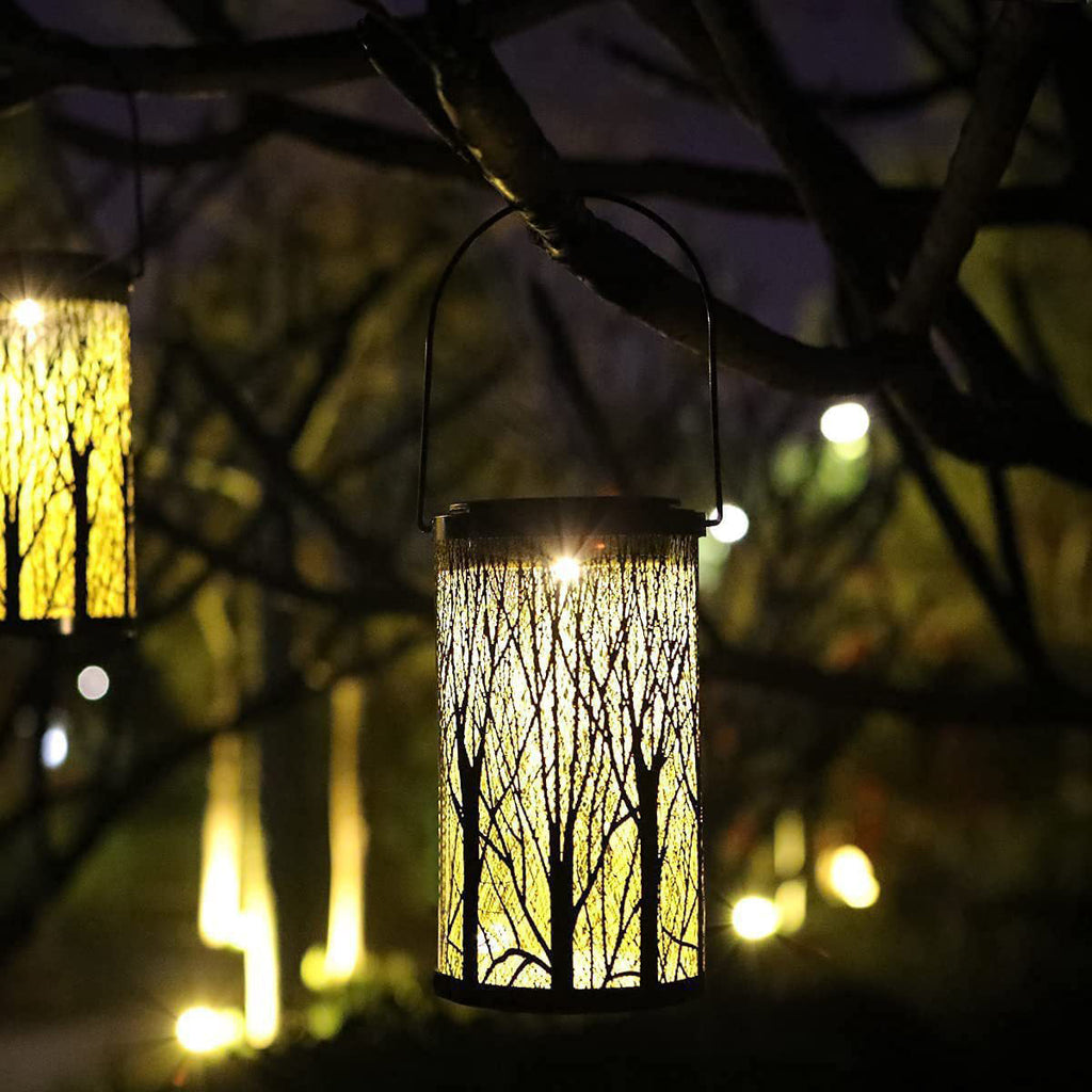 Modern Art Deco Solar Cylinder Skeleton Lantern Iron LED Outdoor Landscape Light For Garden Lumendat