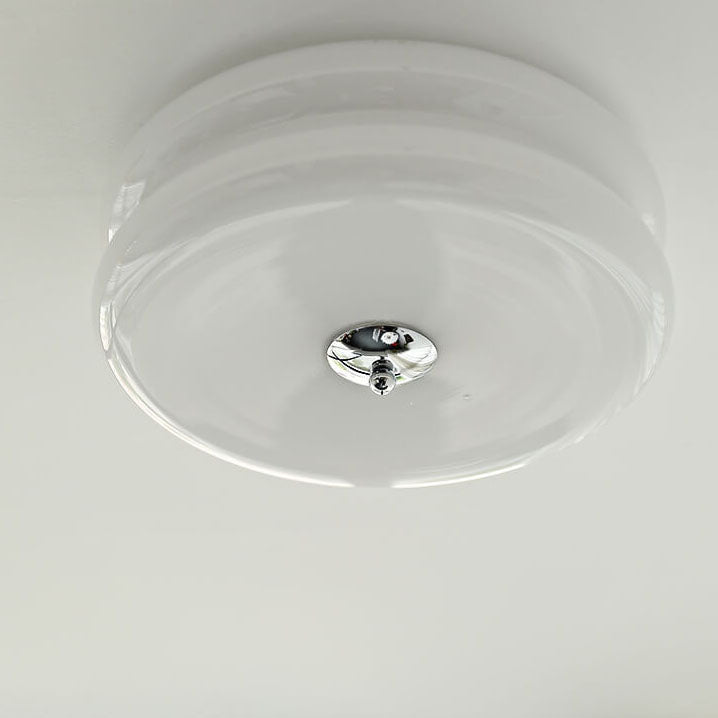 French Minimalist Cream Glass Round LED Flush Mount Ceiling Light BulbSquare