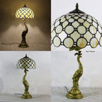 Vintage Tiffany Peacock Gem Dome Glass Resin 1-Light Table Lamp Lumendat