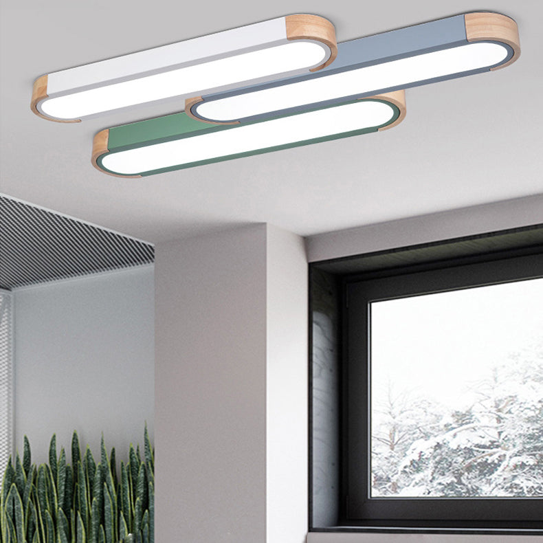 Contemporary Scandinavian Long Oval Iron Log Acrylic LED Flush Mount Ceiling Light For Bedroom Lumendat