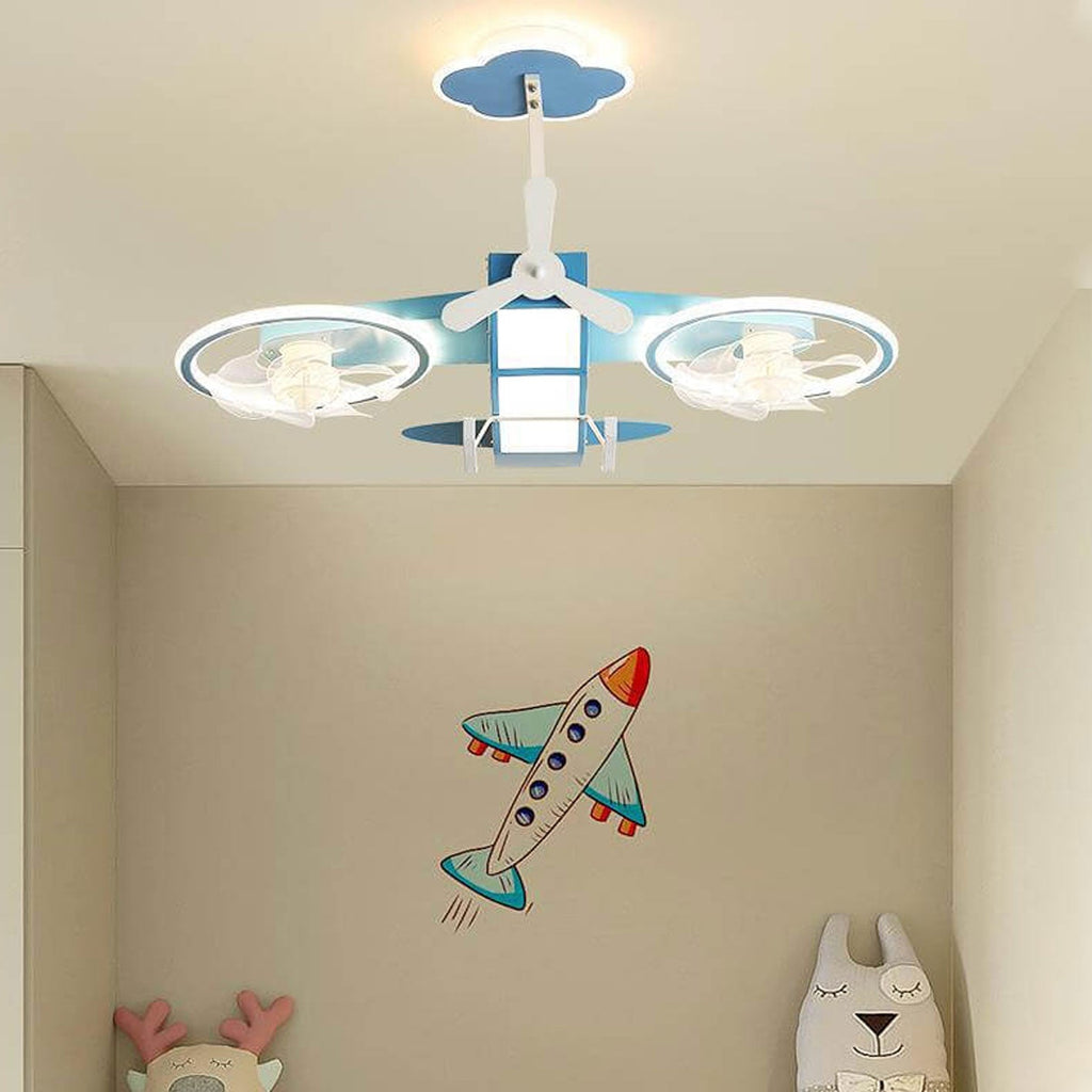 Lumendat Creative Cartoon Aircraft Kids Flush Mount Ceiling Fan Light Lumendat
