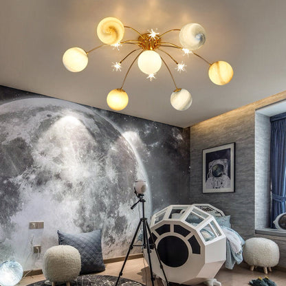 Contemporary Creative Starry Sky Moon Iron Glass 13-light Semi-flush Mount Ceiling Light for Bedroom