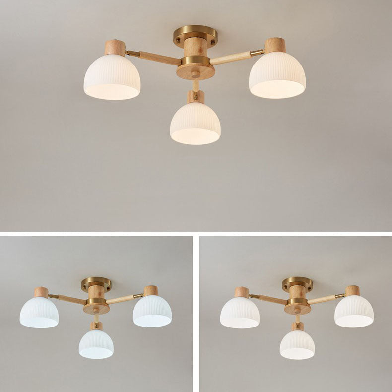 Traditional Japanese Wabi-sabi Rubberwood Hardware Glass 3/6/8-Light Flush Mount Lighting For Living Room Lumendat