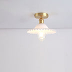 Japanese Vintage Glass Brass Lotus 1-Light Semi-Flush Mount Ceiling Light Lumendat