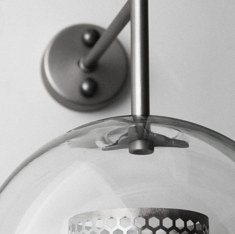 Contemporary Industrial Iron Finish Frame Spherical Glass Shade 1-Light Wall Sconce Lamp For Bedroom Lumendat