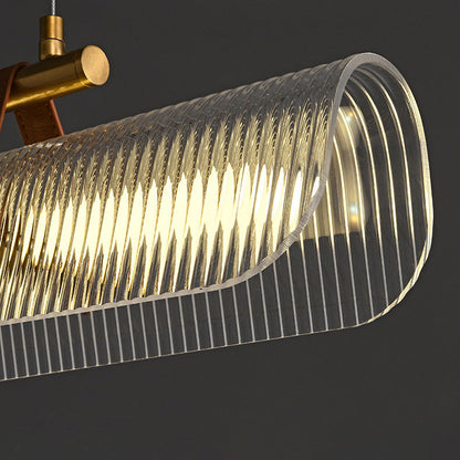 Modern Minimalist Leather Acrylic Linear LED Island Light Pendant Light for Living Room