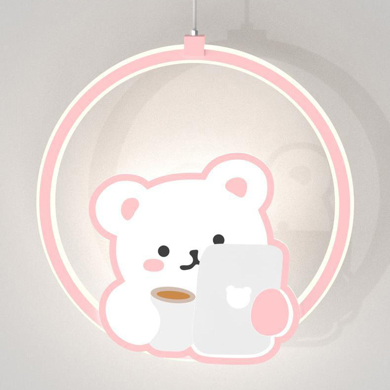 Lumendat Modern Simplicity Kids Aluminum Iron Acrylic Circle Bear Cow LED Pendant Light For Bedside Lumendat