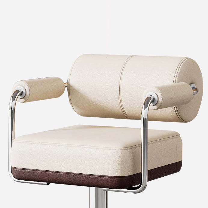 Contemporary Luxury Faux Leather Upholstered Height Adjustable Swivel Bar Stool Armrest Footrest For Dining Room DFM-F