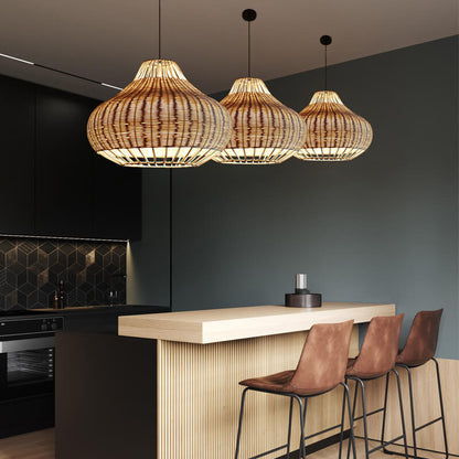 Modern Rattan 1-light Pear Shaped Pendant Light