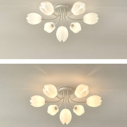 Modern Art Deco Tulip Flower Design 3/7/11/13 Light Semi-Flush Mount Ceiling Light For Living Room