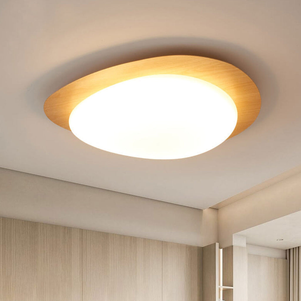 Nordic Iron Wood Grain Pebble LED Flush Mount Ceiling Light Lumendat